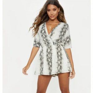 PrettyLittleThing Gray SnakeSkin Print Romper